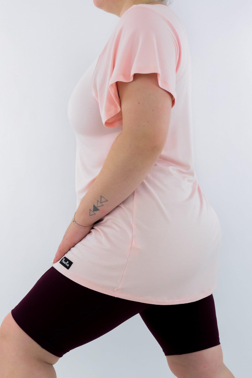 Peachy Pink - Long T-shirt - V-neck - Flutter Sleeve -