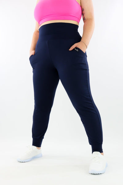 Navy - Wide Leg Joggers - Pockets