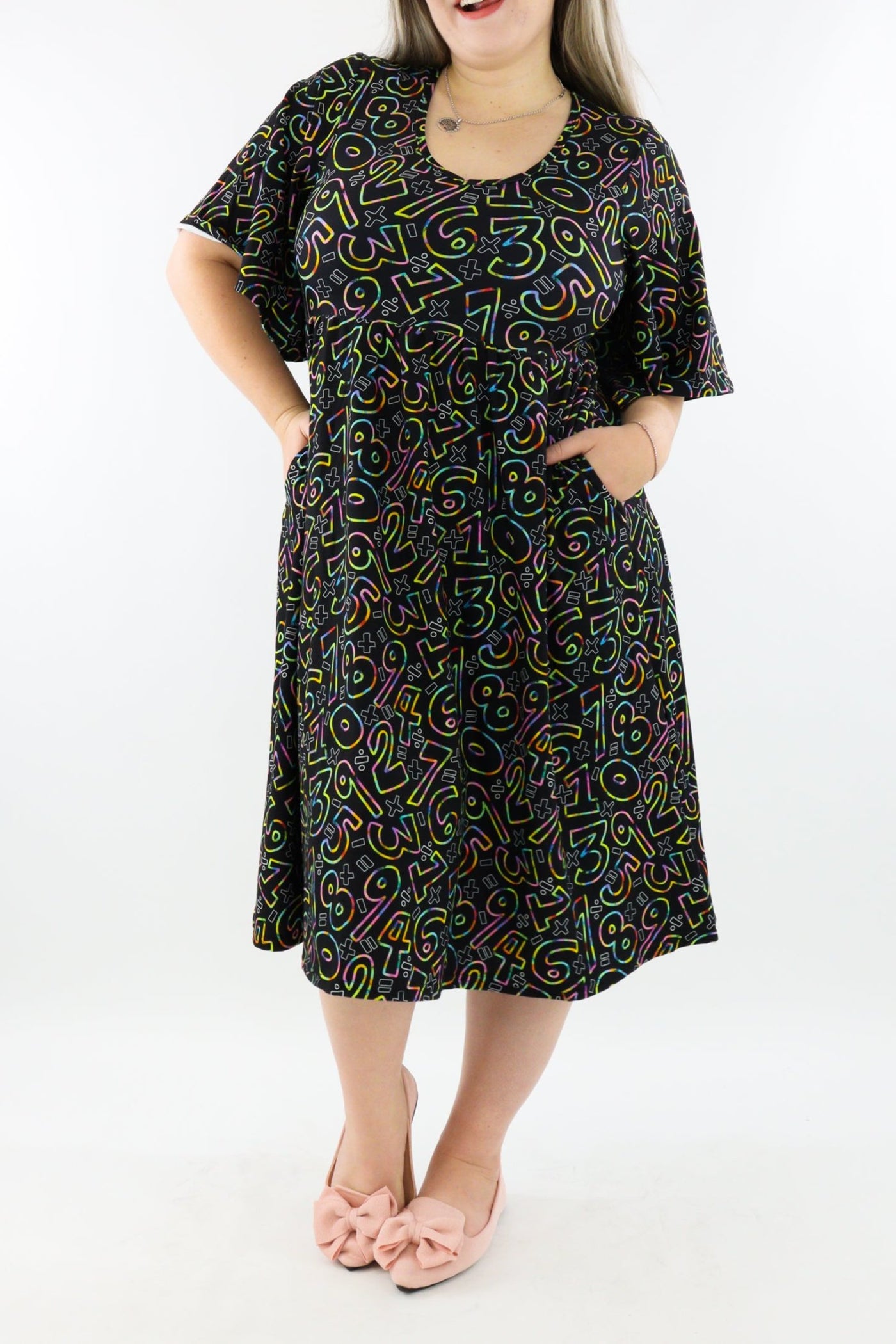 Rainbow Math - Midi Length Dress - Mid Sleeve - Pockets