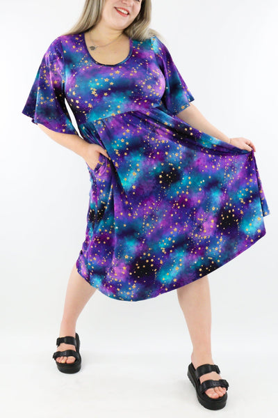 Universe Shimmer - Midi Length Dress - Mid Sleeve - Pockets