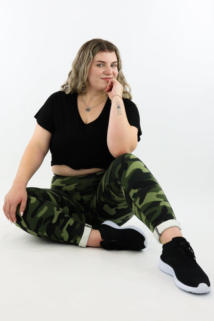 Olive Camo - Fleece - Leg Pockets - Full Leggings