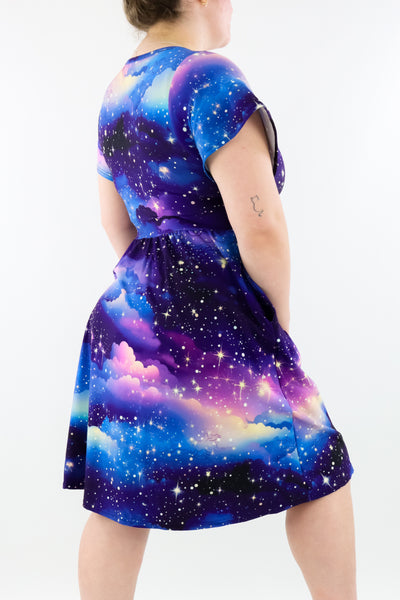 Twilight Sky - Flutter Sleeve Skater Dress - Knee Length - Pockets