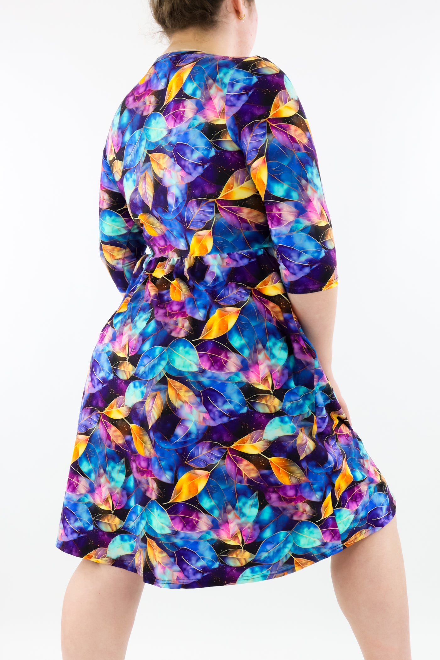 Autumn Galaxy - 3/4 Sleeve Skater Dress - Knee Length - Pockets