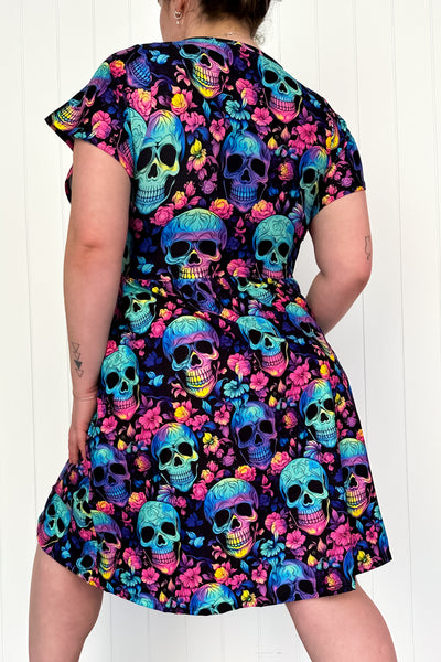 Full of Spirit - Flutter Sleeve Skater Dress - Knee Length - Pockets