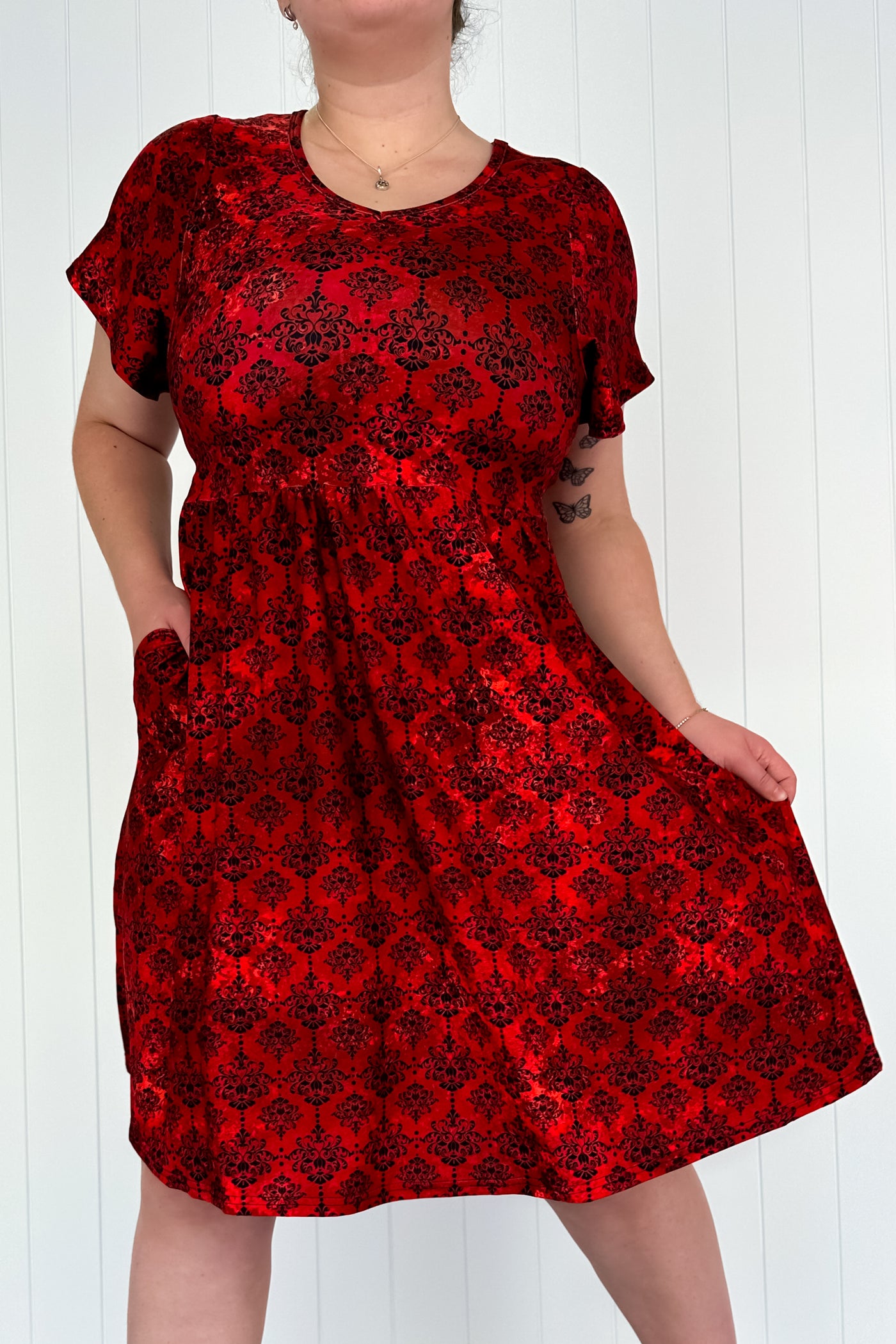 Vampire Affair - Flutter Sleeve Skater Dress - Knee Length - Pockets