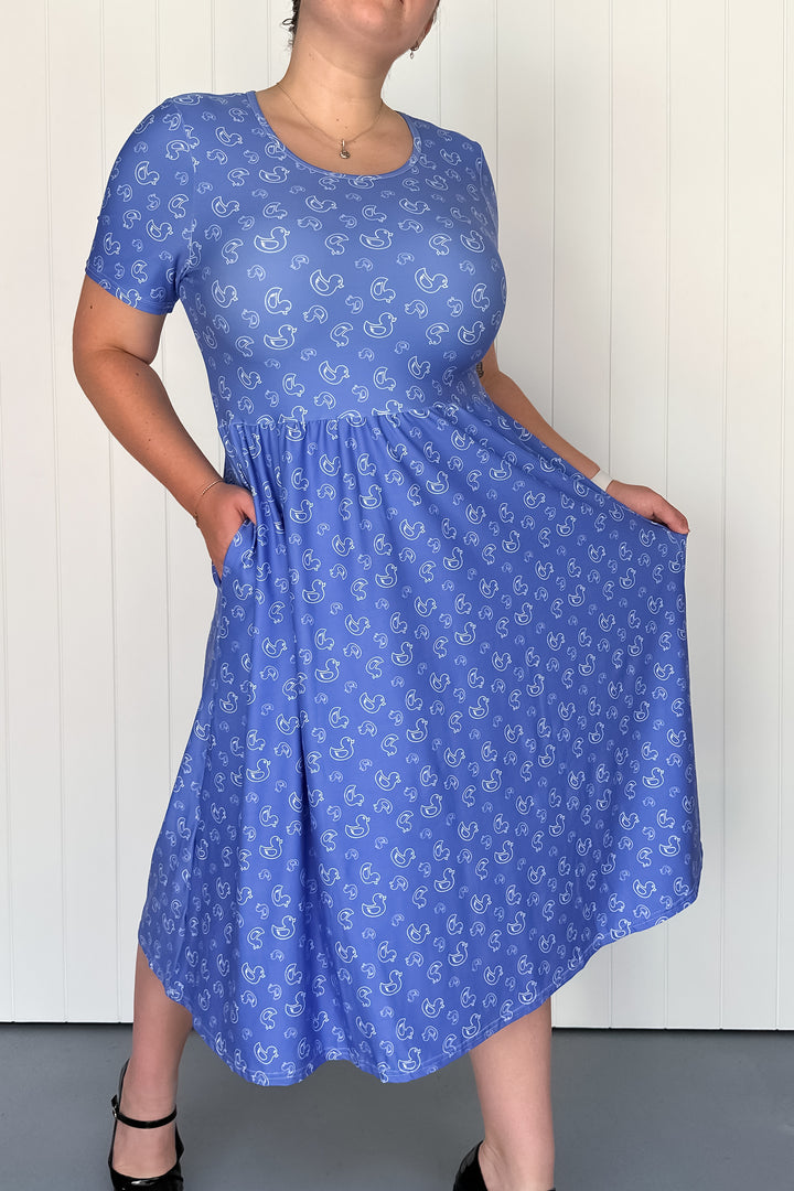 Blue Rubber Ducks - Midi Dress - Short Sleeve - Pockets