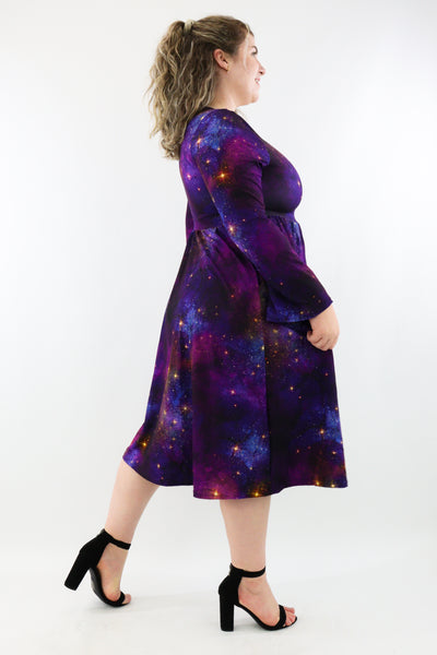 Galaxy Dust - Midi Length Dress - Bell Sleeve - Pockets