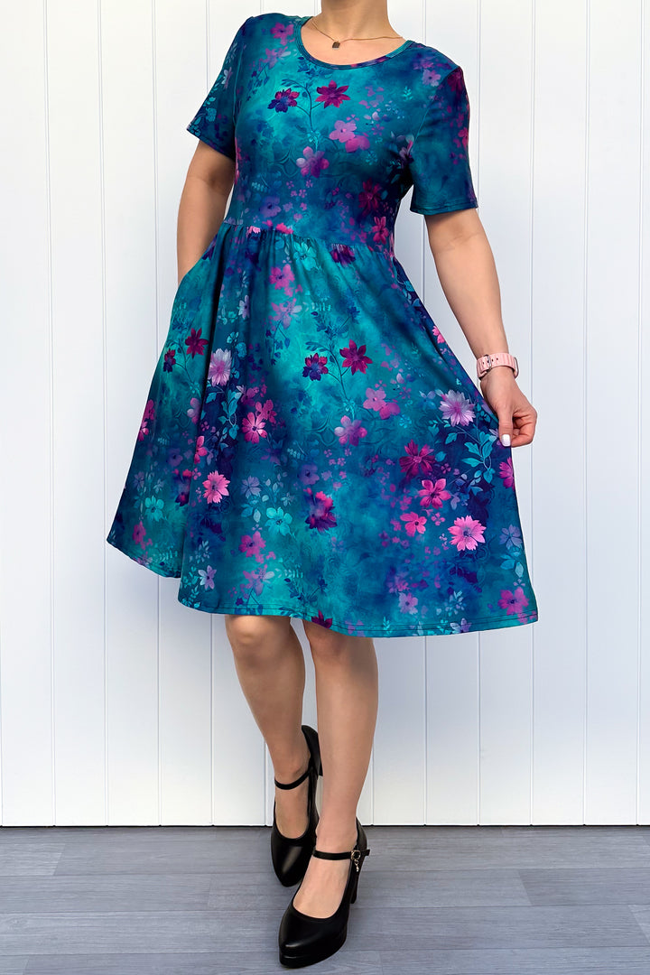 Ethereal Bloom - Knee Length Dress - Short Sleeve - Pockets