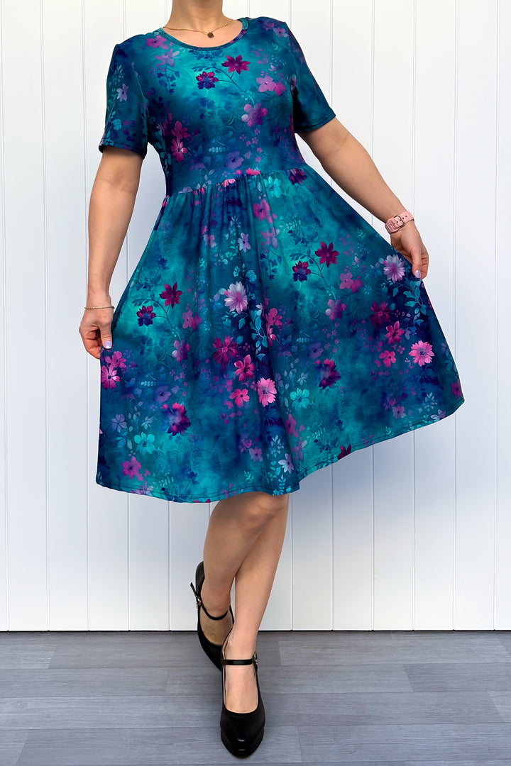 Ethereal Bloom - Knee Length Dress - Short Sleeve - Pockets