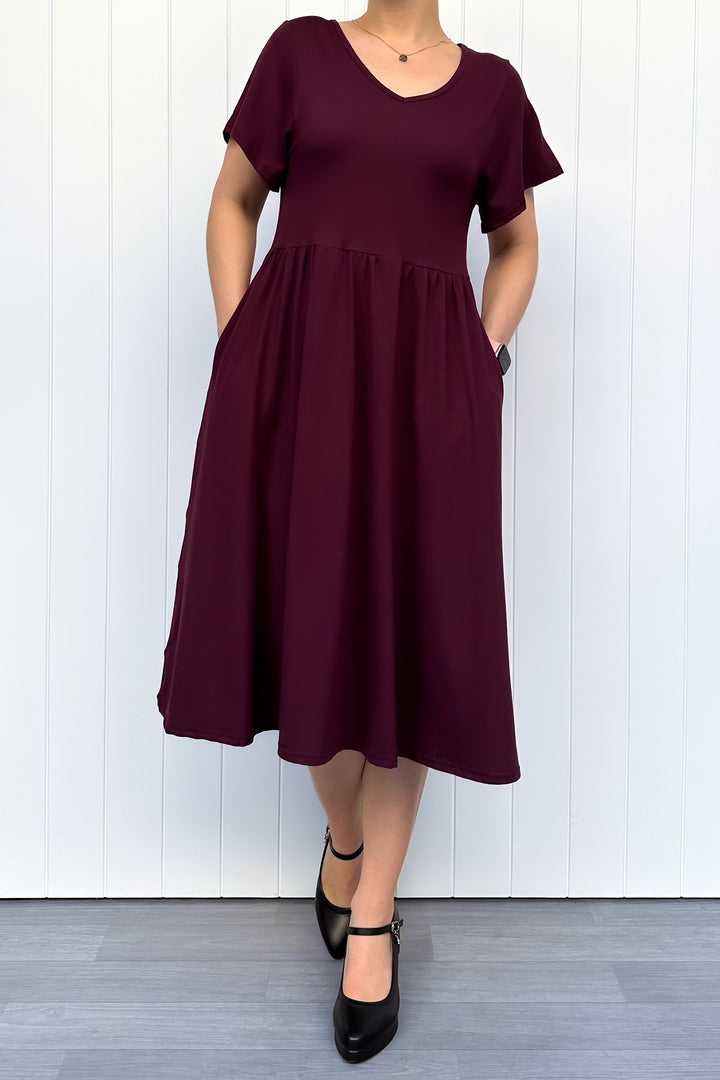 Plum - Midi Dress - Flutter Sleeve - Pockets