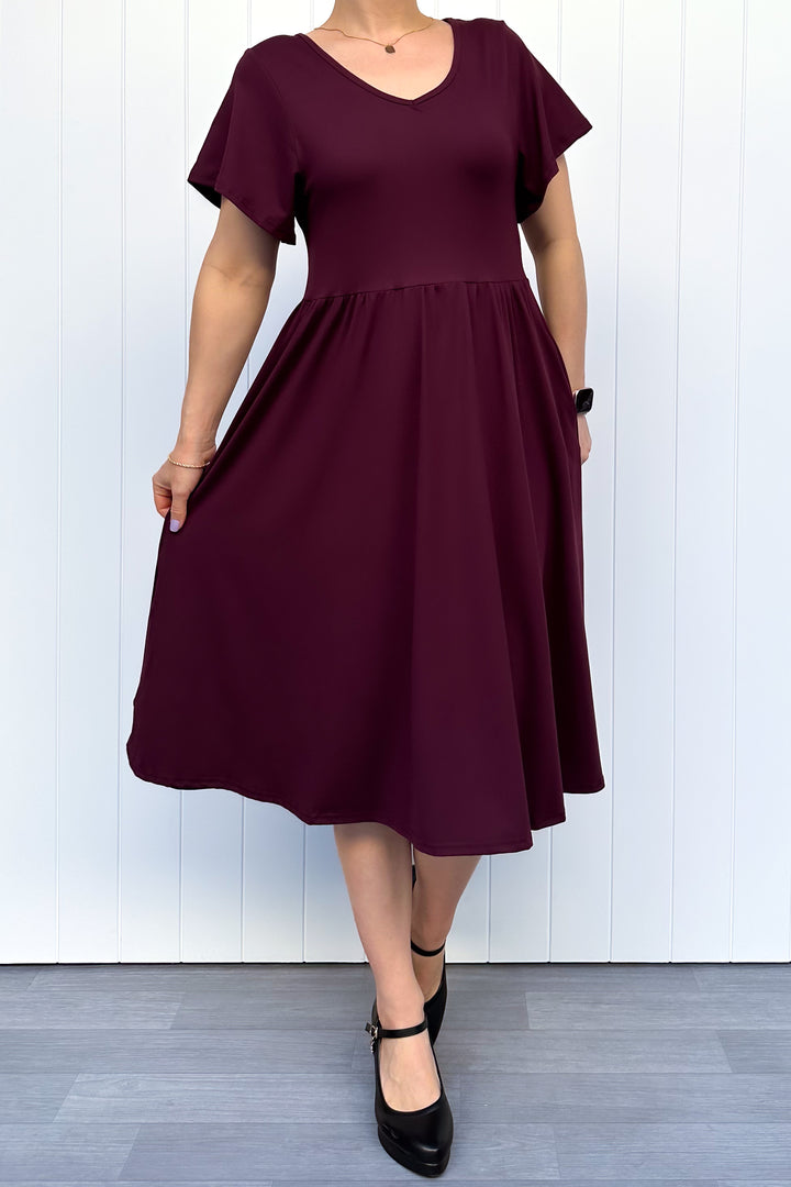 Plum - Midi Dress - Flutter Sleeve - Pockets