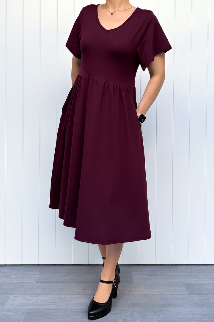 Plum - Midi Dress - Flutter Sleeve - Pockets