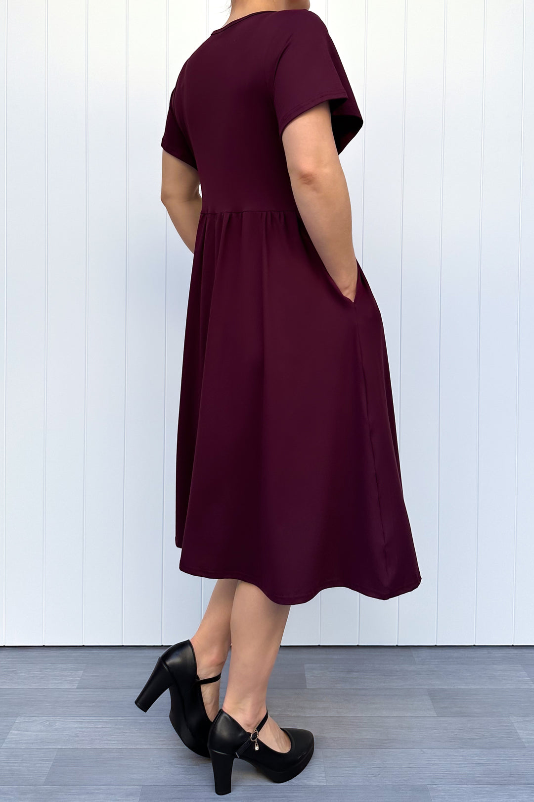 Plum - Midi Dress - Flutter Sleeve - Pockets
