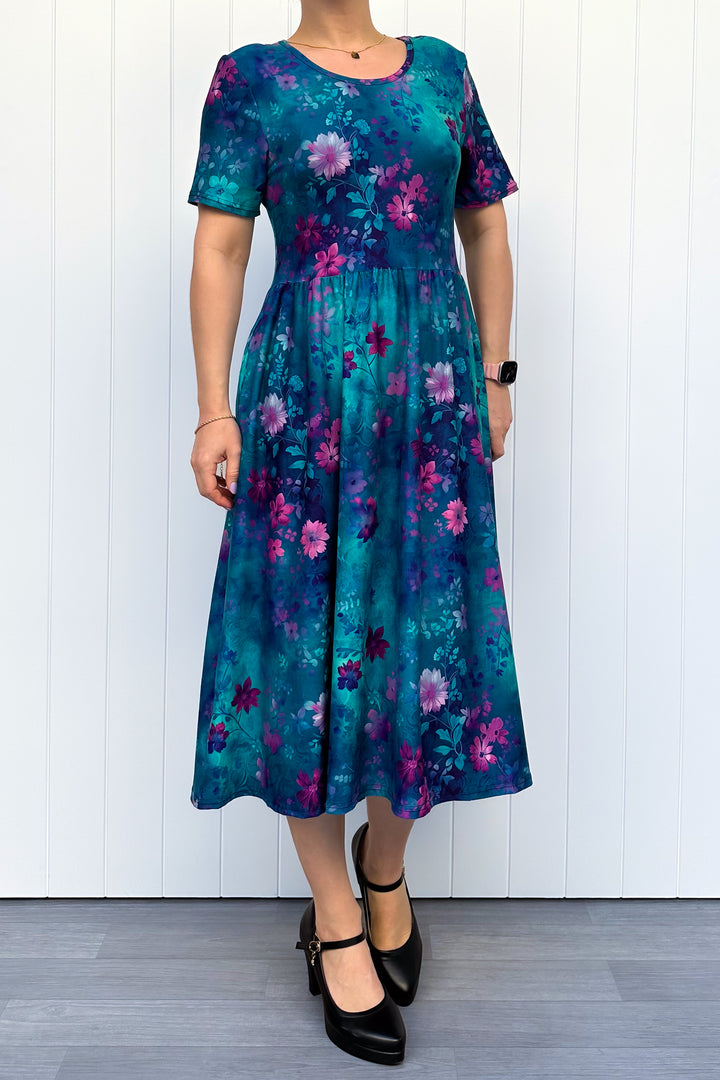 Ethereal Bloom - Midi Dress - Short Sleeve - Pockets