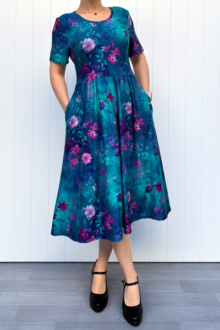 Ethereal Bloom - Midi Dress - Short Sleeve - Pockets