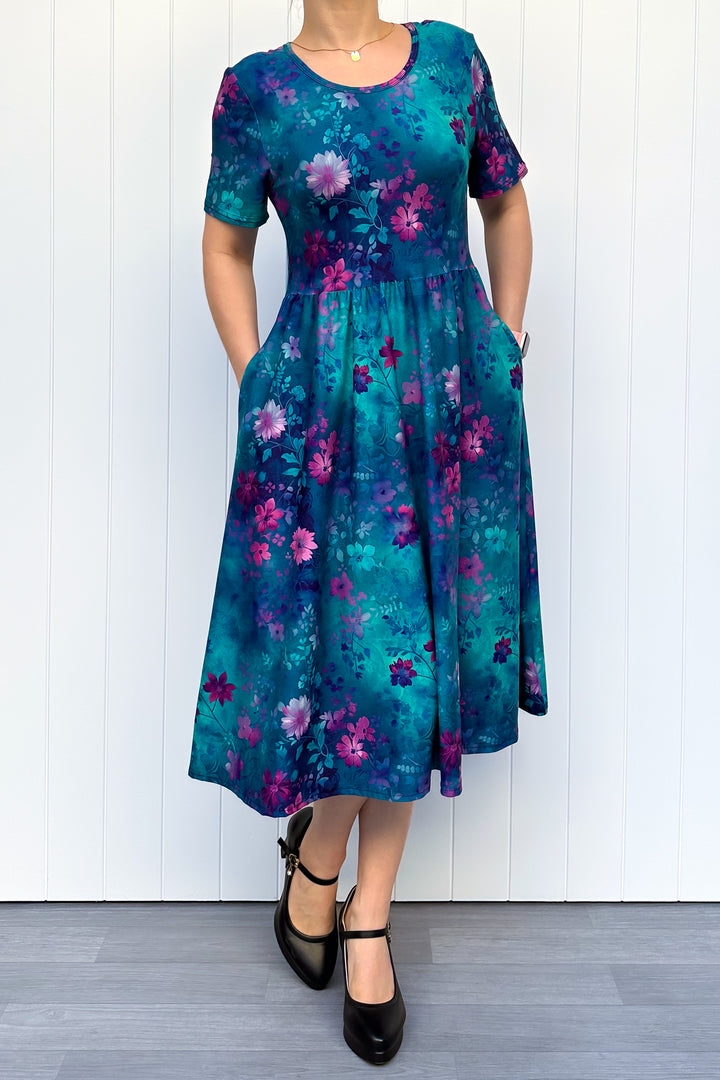 Ethereal Bloom - Midi Dress - Short Sleeve - Pockets