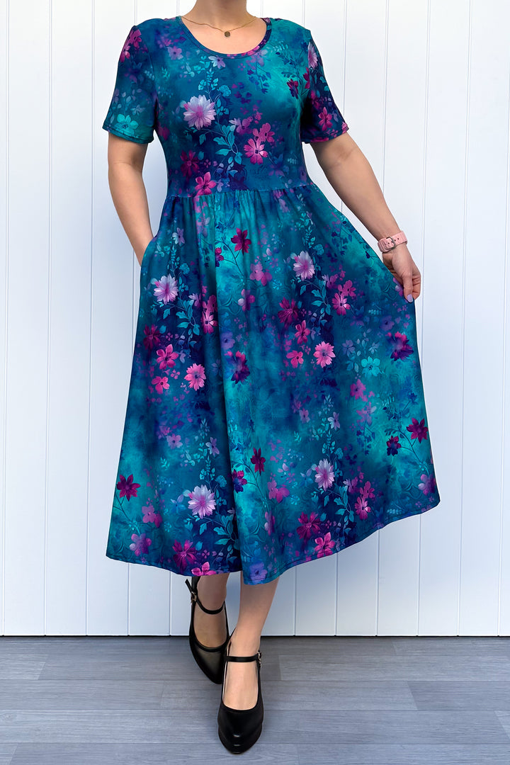Ethereal Bloom - Midi Dress - Short Sleeve - Pockets