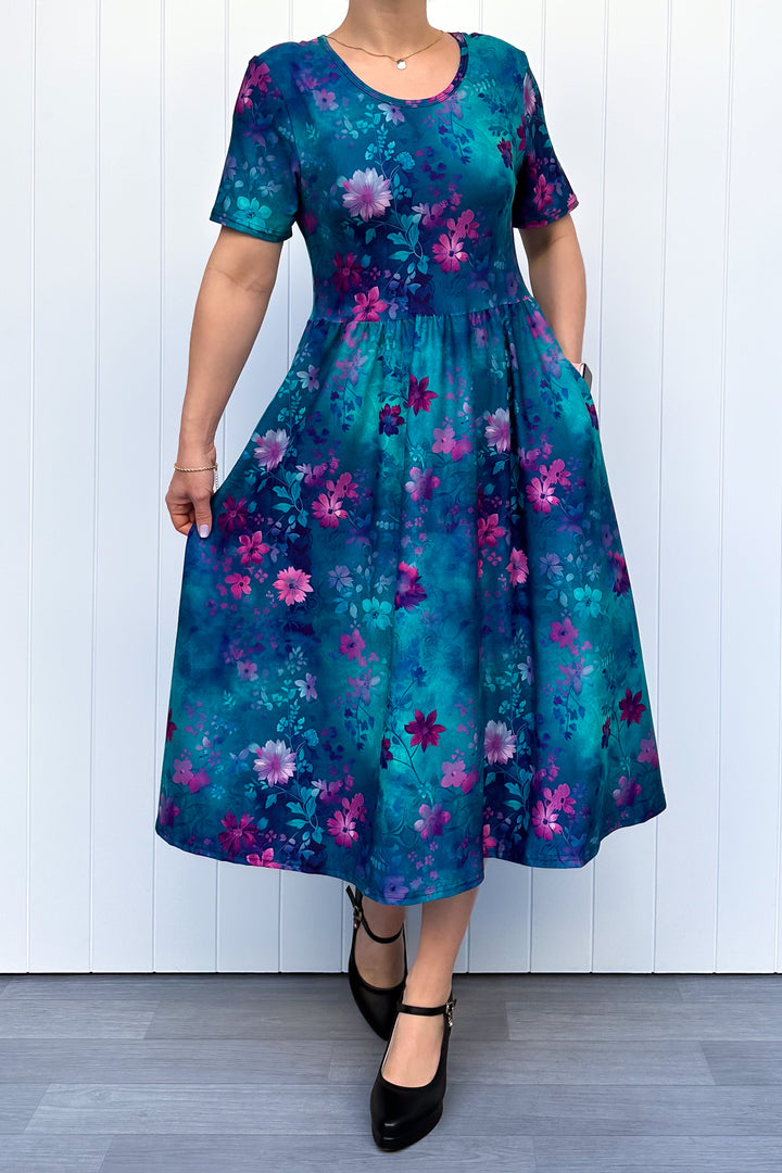 Ethereal Bloom - Midi Dress - Short Sleeve - Pockets