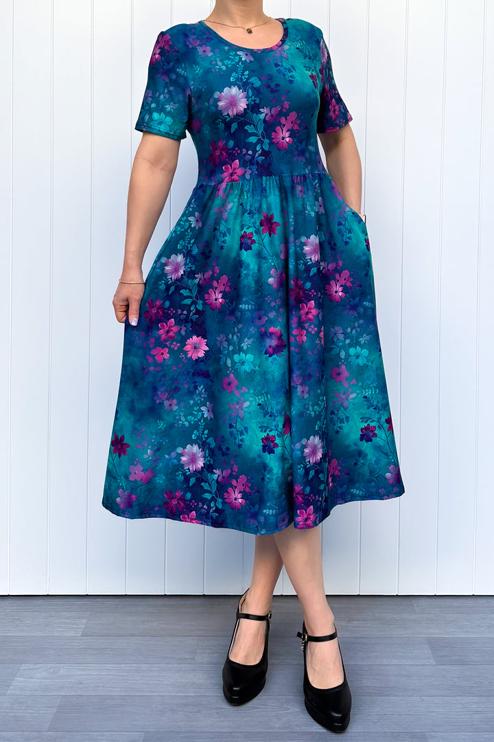 Ethereal Bloom - Midi Dress - Short Sleeve - Pockets