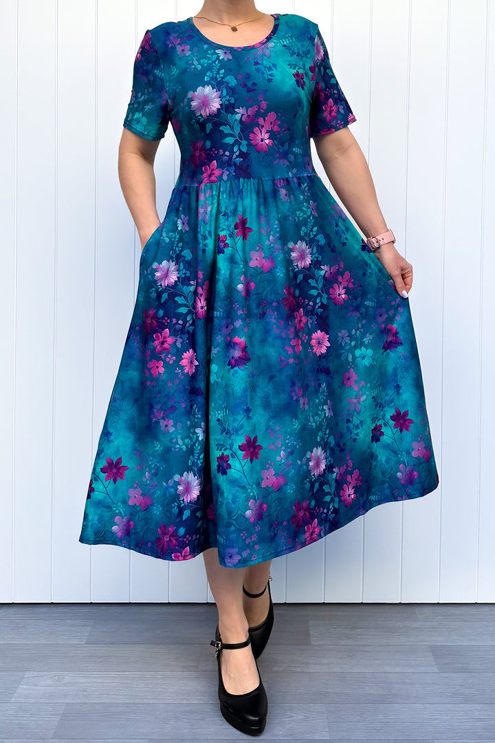 Ethereal Bloom - Midi Dress - Short Sleeve - Pockets
