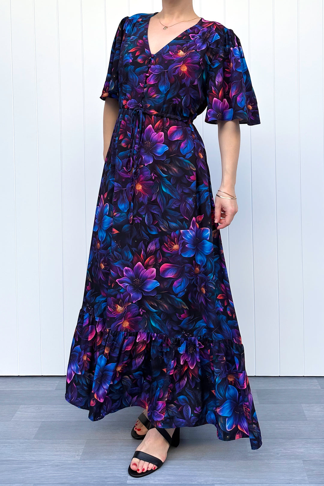 Peony Maxi Dress - Obsidian Petal - Pockets