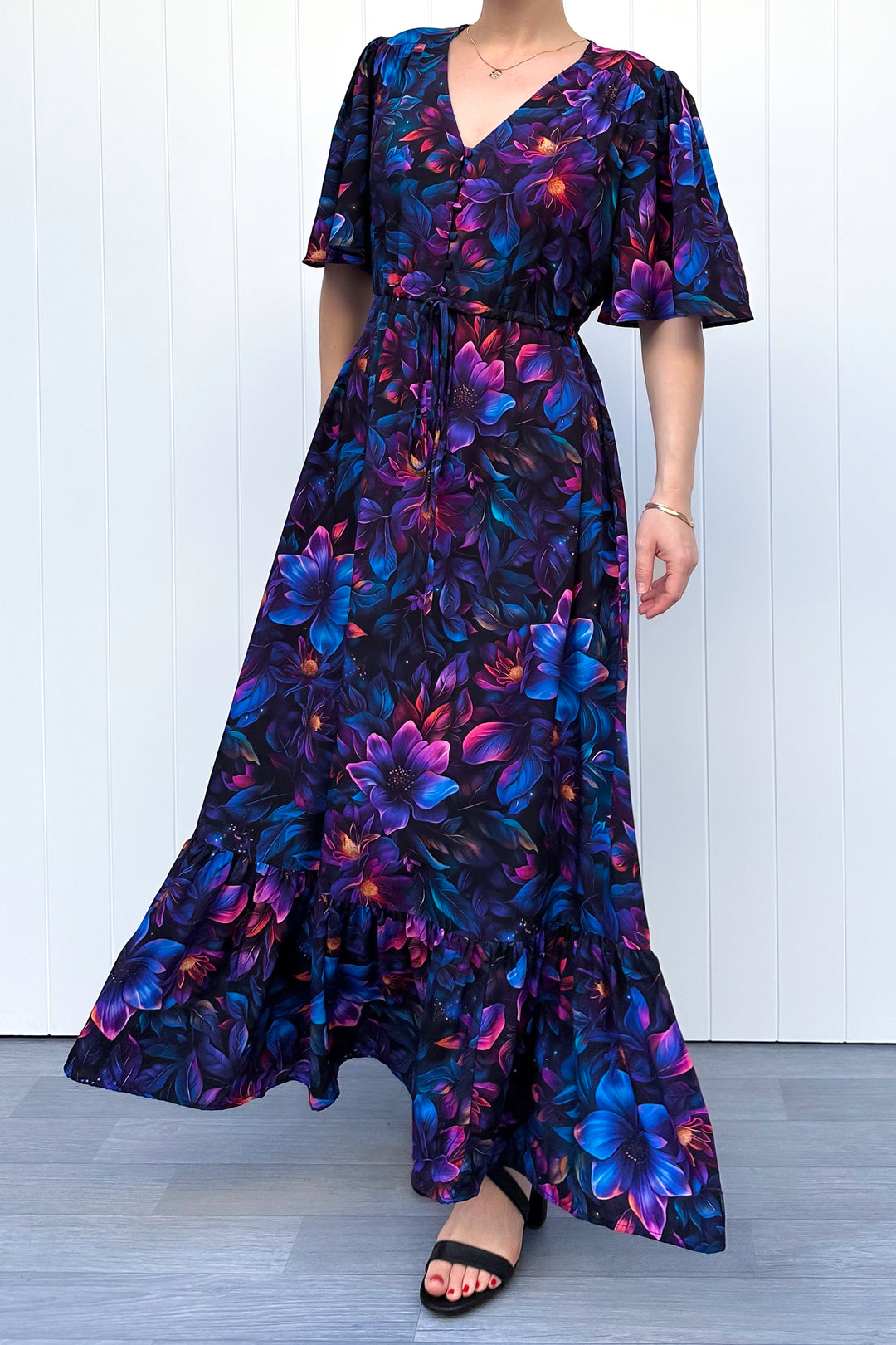 Peony Maxi Dress - Obsidian Petal - Pockets