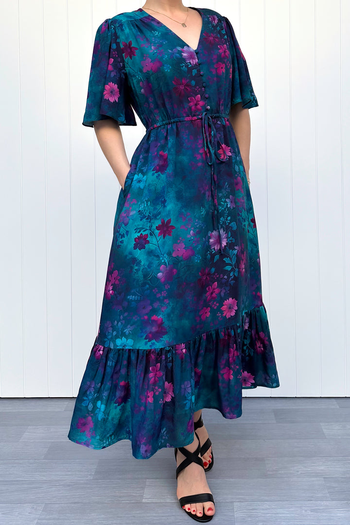 Peony Midi Dress - Ethereal Bloom - Pockets