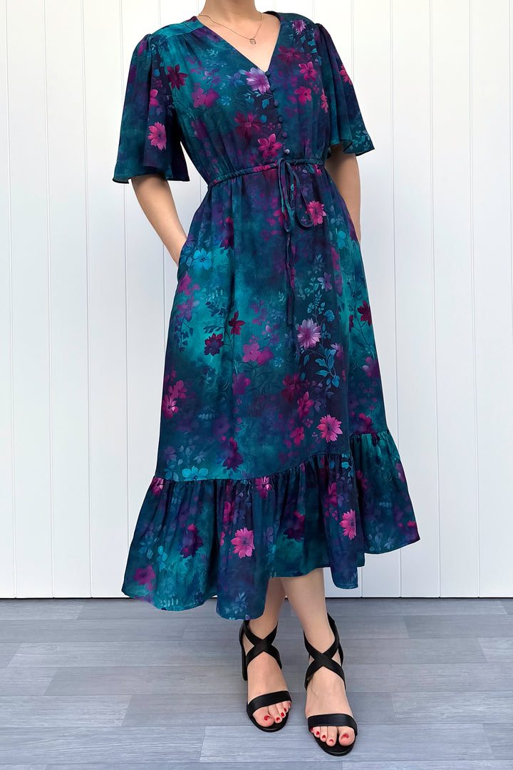 Peony Midi Dress - Ethereal Bloom - Pockets