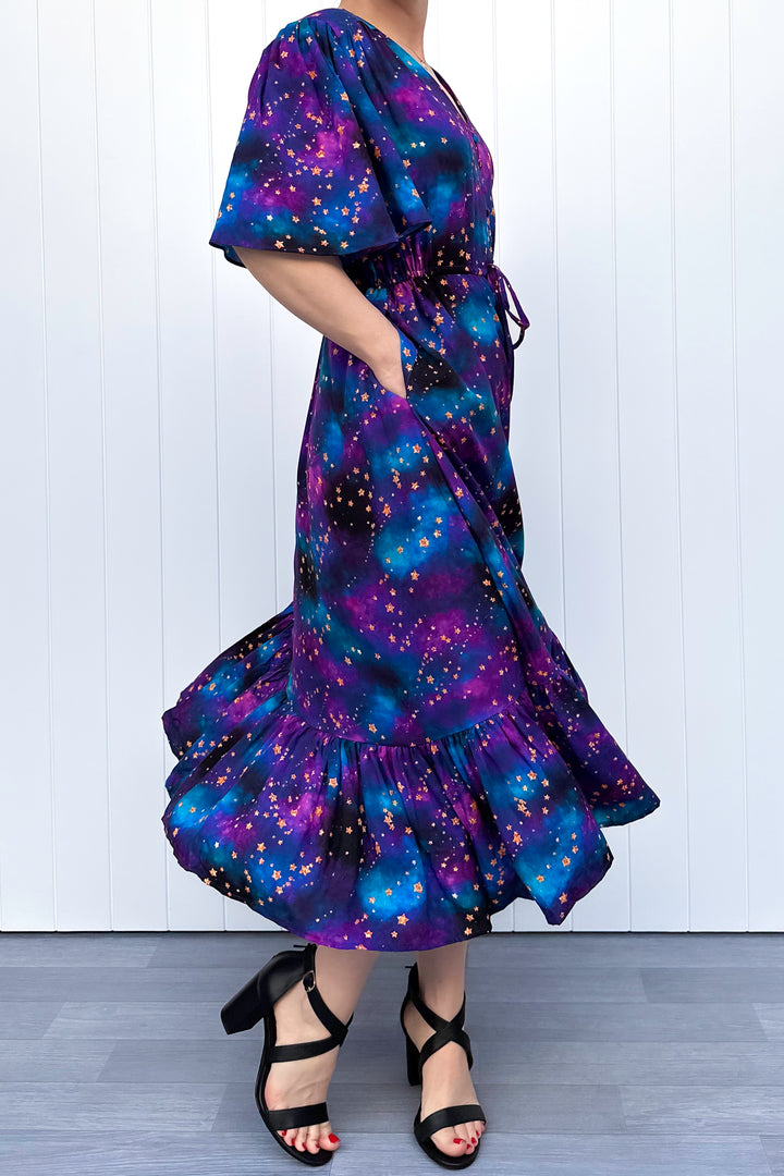 Peony Midi Dress - Universe Shimmer - Pockets
