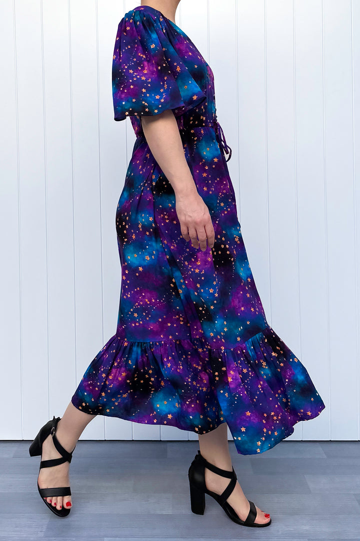 Peony Midi Dress - Universe Shimmer - Pockets