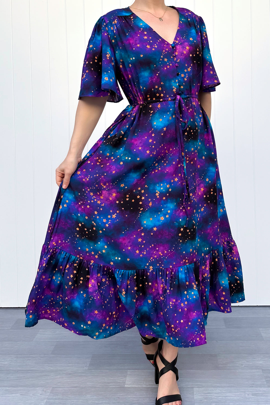 Peony Midi Dress - Universe Shimmer - Pockets