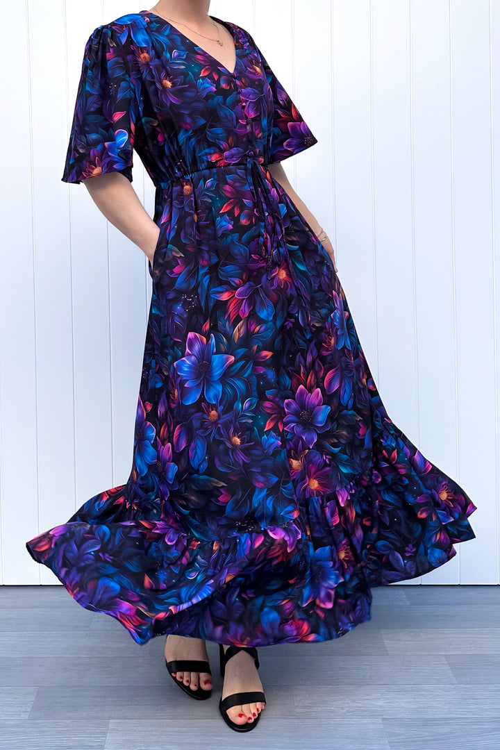 Peony Maxi Dress - Obsidian Petal - Pockets