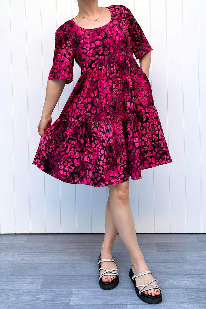 Lily Dress - Berry Leopard - Pockets
