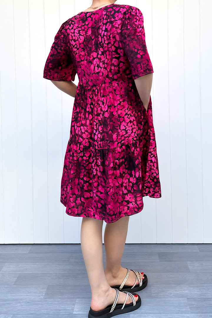 Lily Dress - Berry Leopard - Pockets
