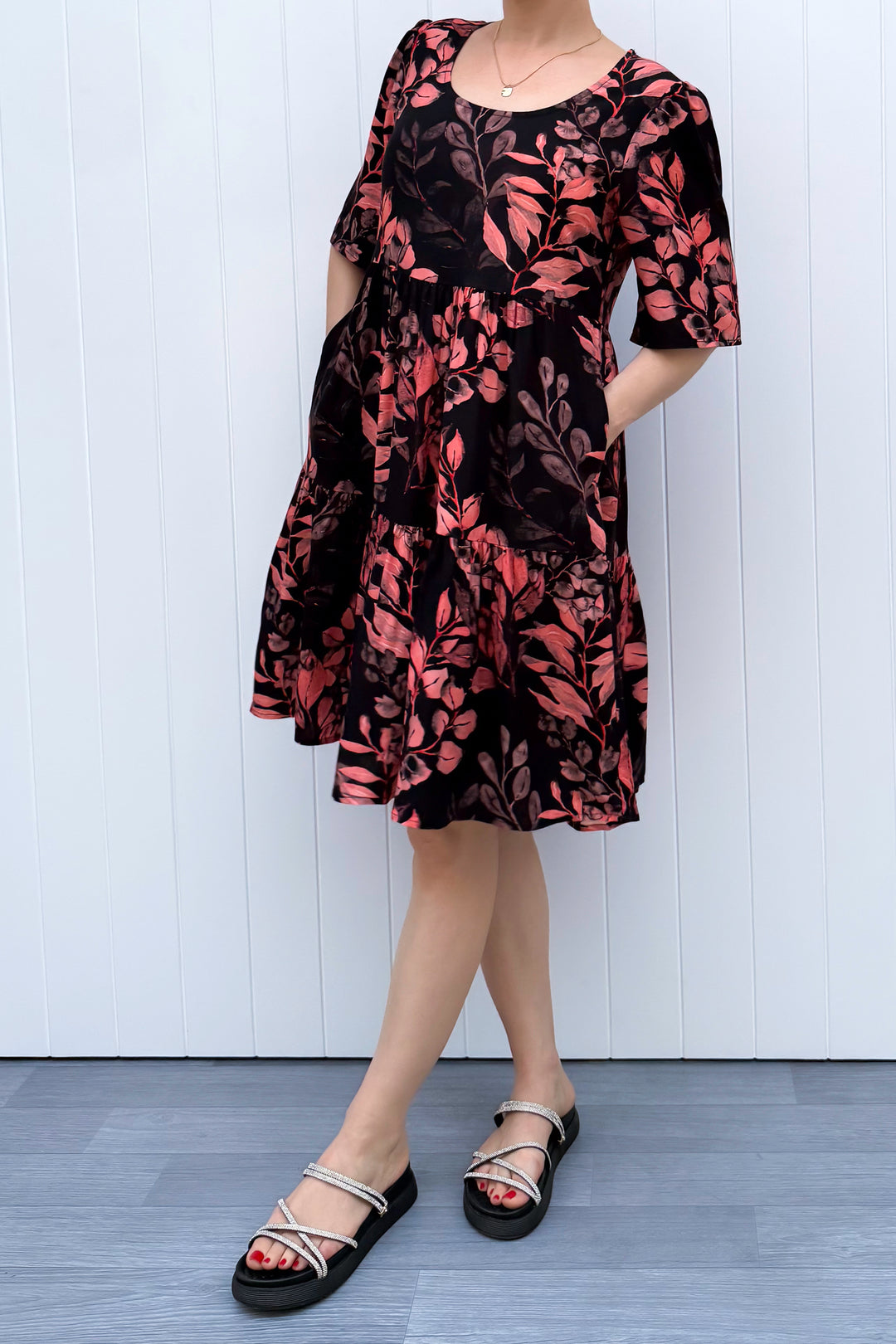 Lily Dress - Vintage Watercolour Leaves - Pockets