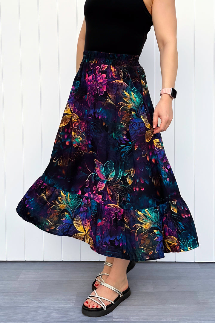 Zinnia Midi Skirt - Spectral Garden - Pockets