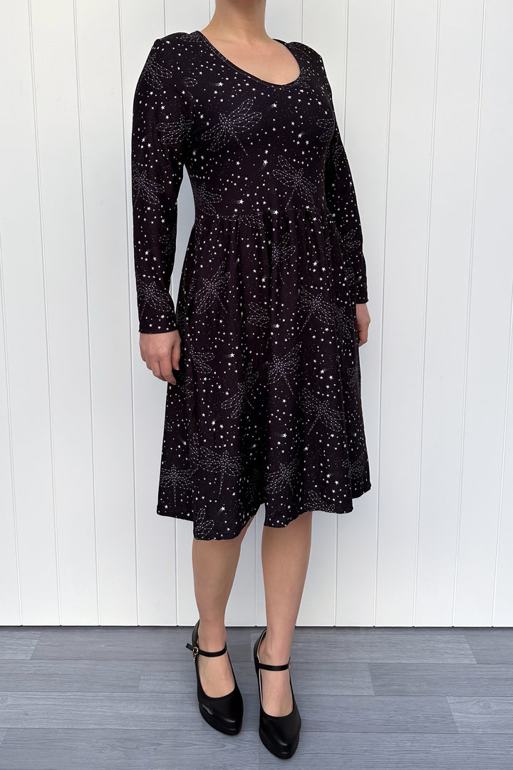 Dragonfly Sky - Knee Dress - Long Sleeve - Pockets