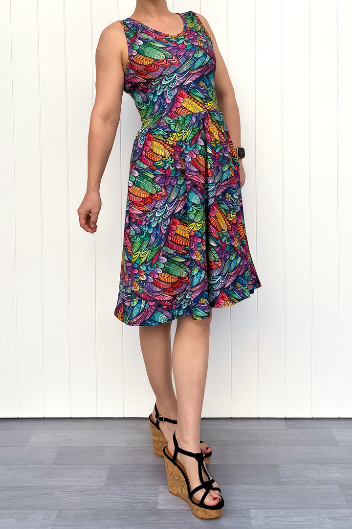 Feather Wild - Sleeveless Knee Length Dress - Side Pockets