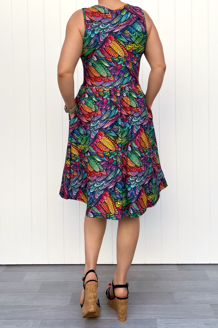 Feather Wild - Sleeveless Knee Length Dress - Side Pockets