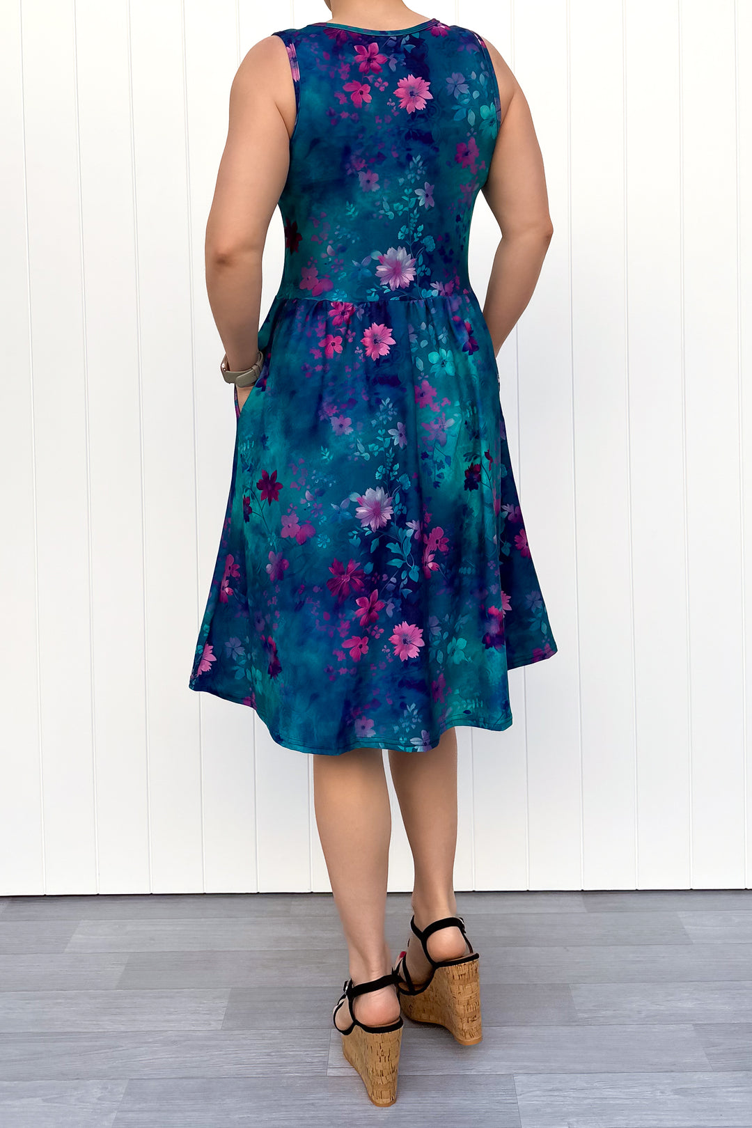 Ethereal Bloom - Sleeveless Knee Length Dress - Side Pockets