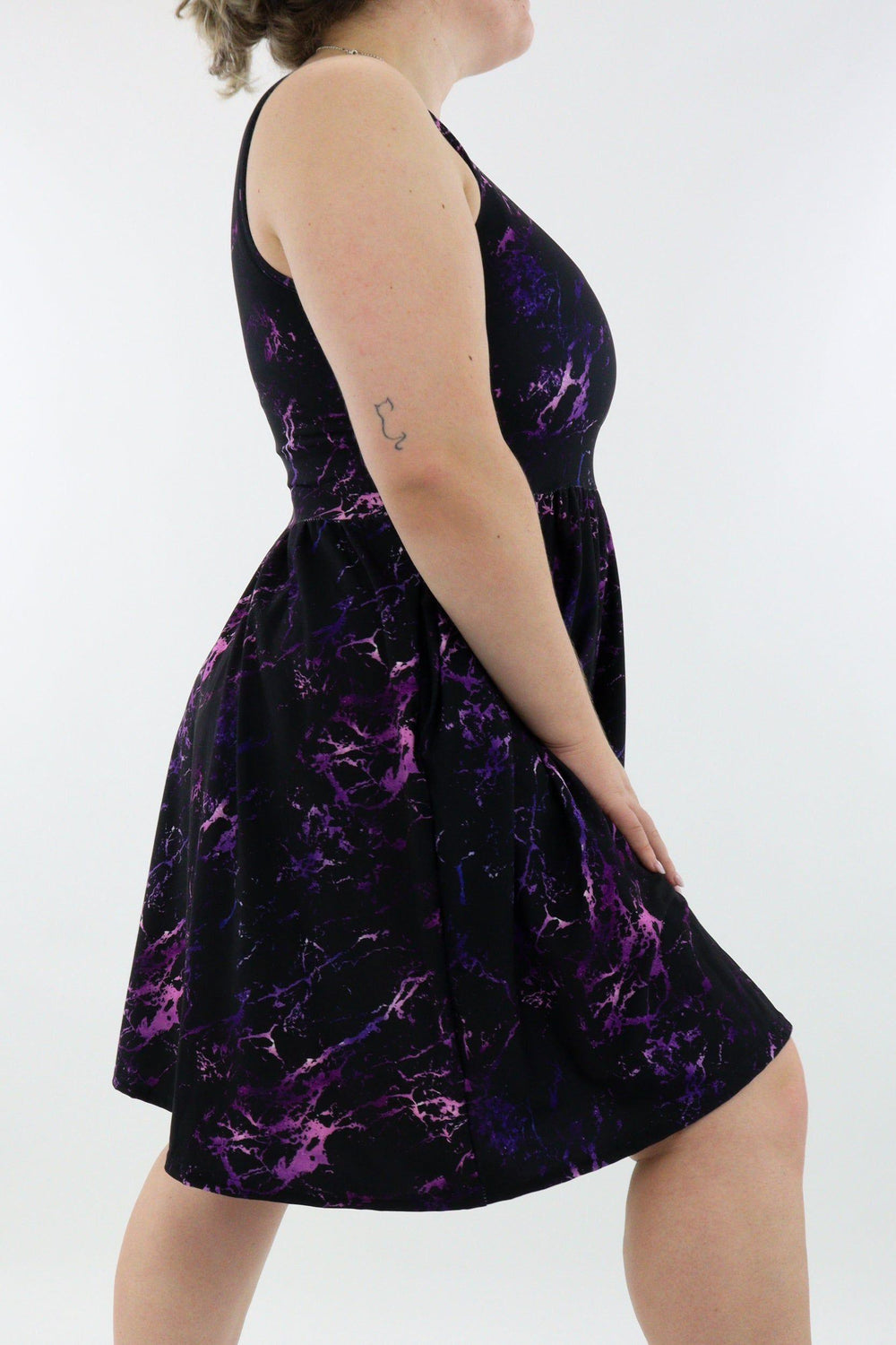 Purple Marble - Sleeveless Skater Dress - Knee Length - Side Pockets - Pawlie