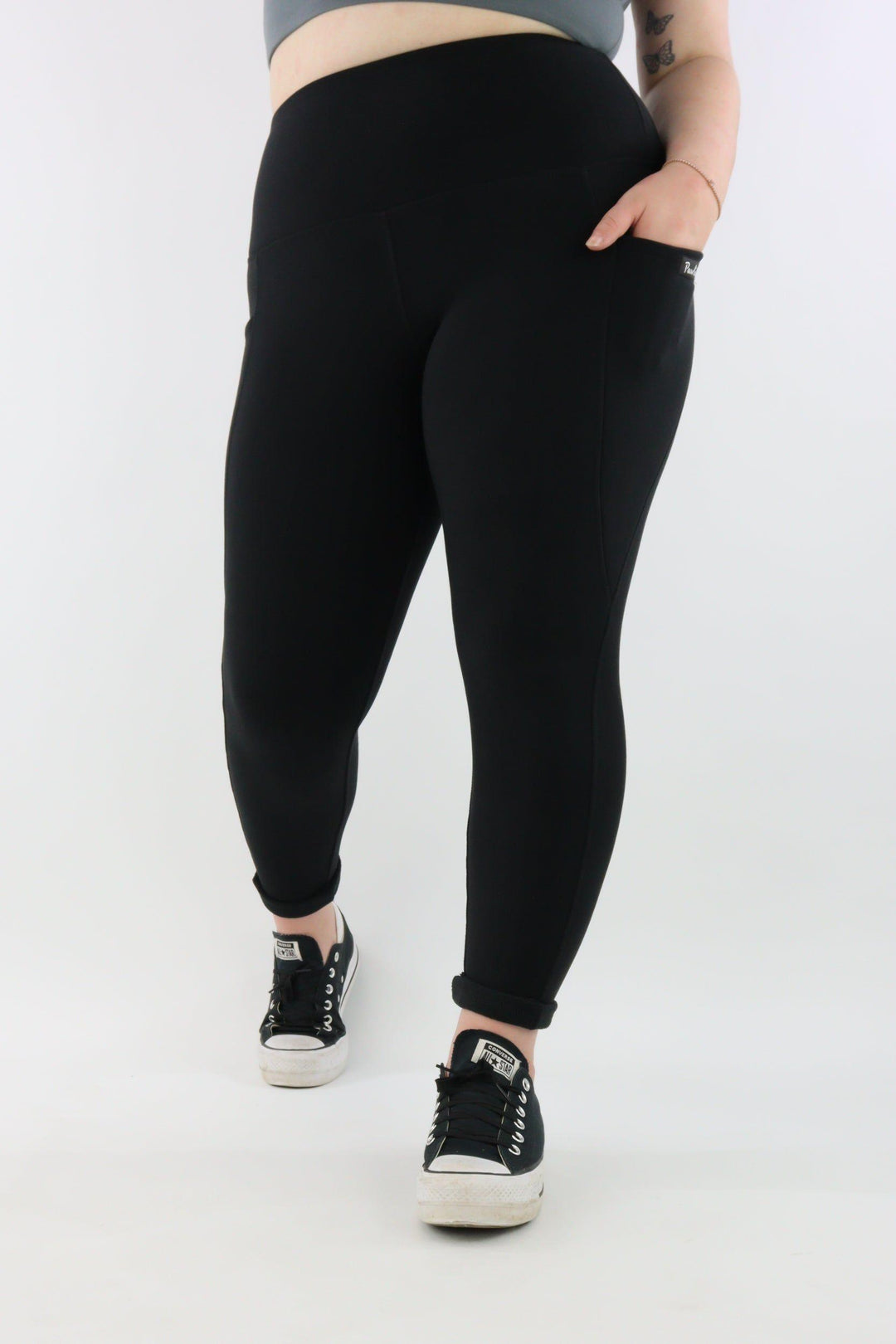 Black - Fleece - Leg Pockets - Full Leggings Hybrid Fleece Leggings Pawlie   