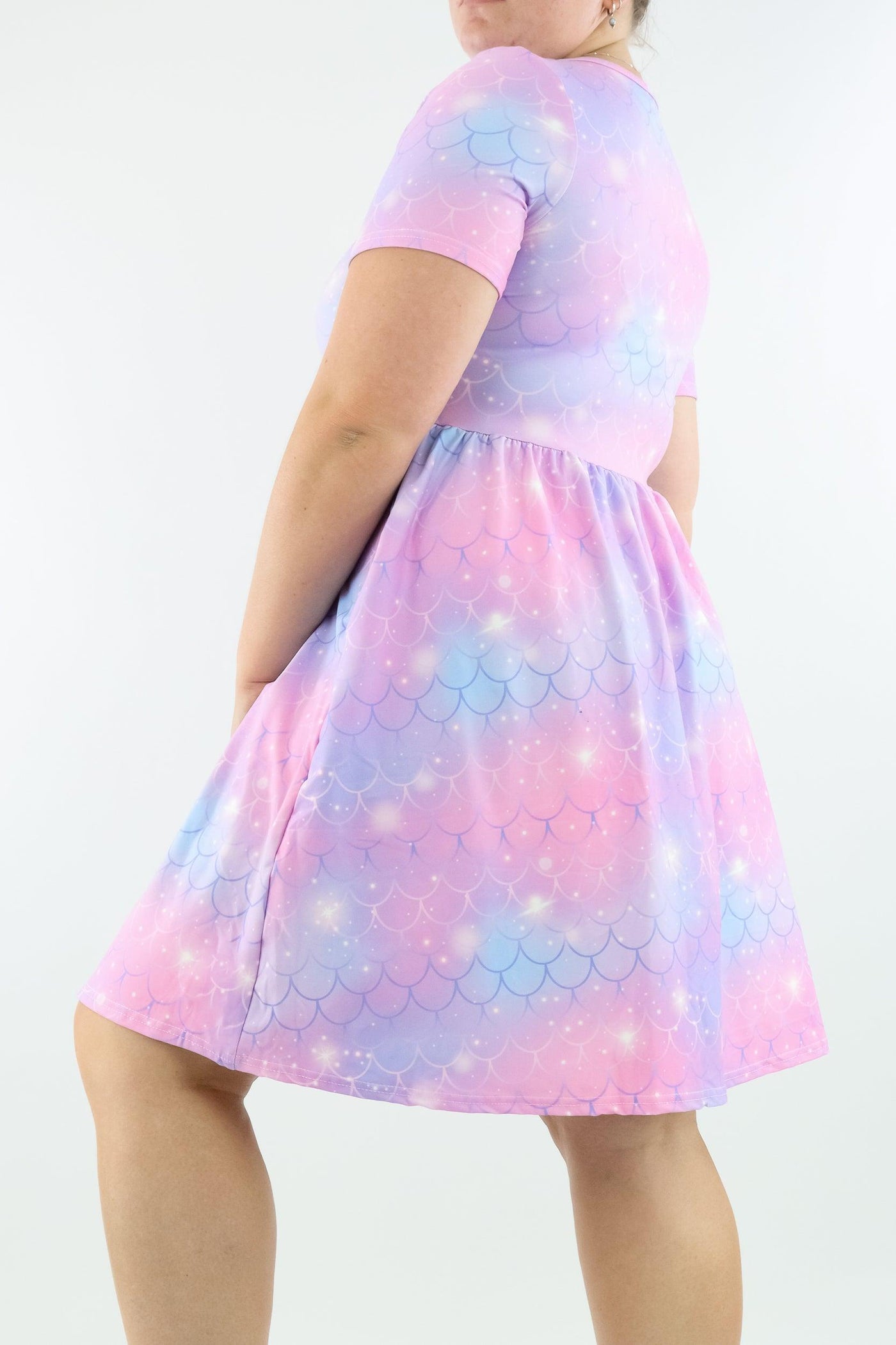 Mermazing - Short Sleeve Skater Dress - Knee Length - Side Pockets - Pawlie