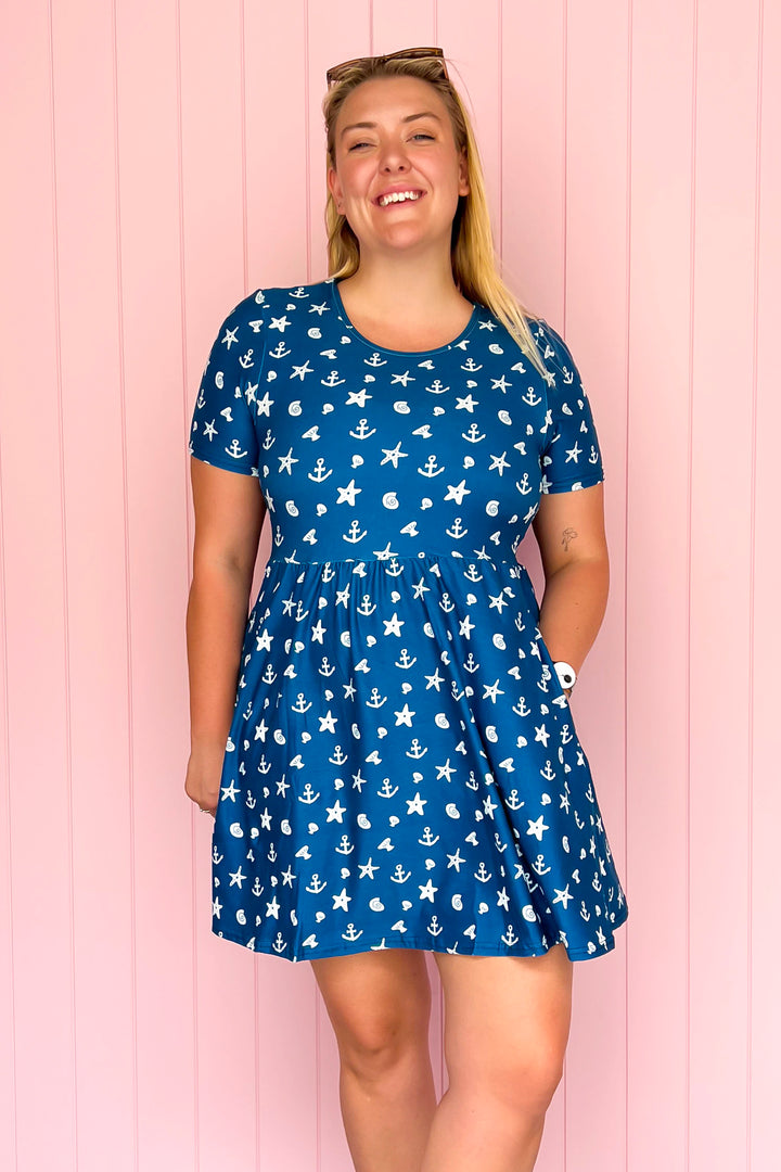 One with the Sea - Mini Dress - Short Sleeve - Pockets