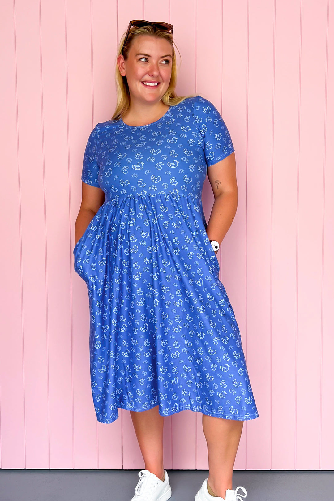 Blue Rubber Ducks - Midi Dress - Short Sleeve - Pockets