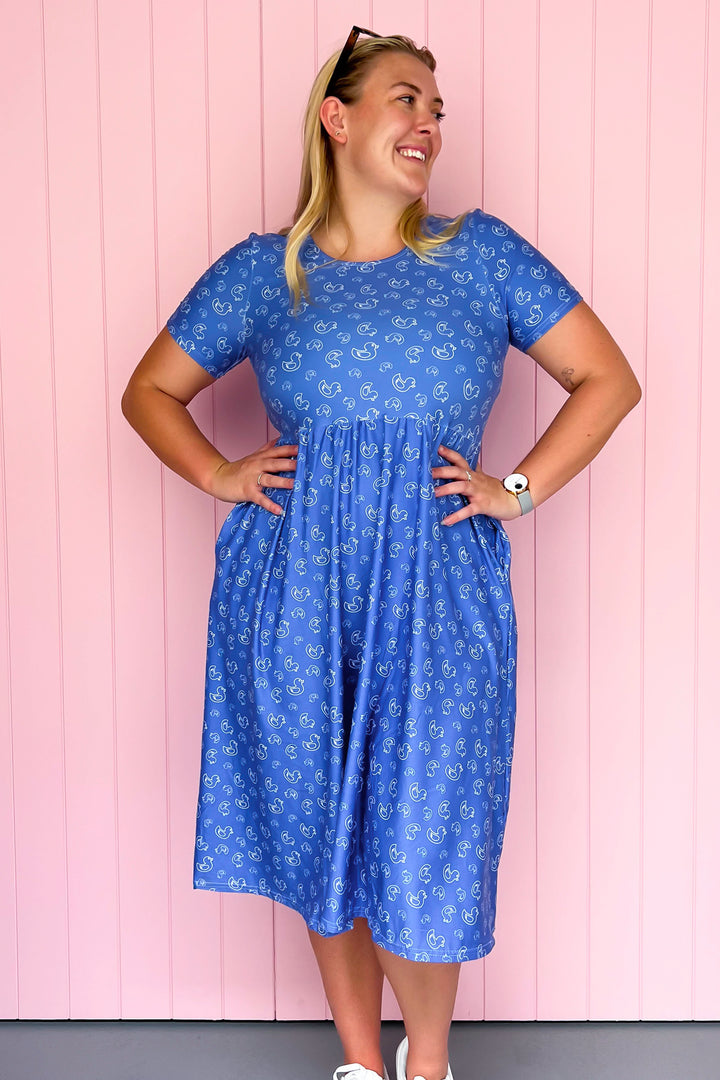 Blue Rubber Ducks - Midi Dress - Short Sleeve - Pockets