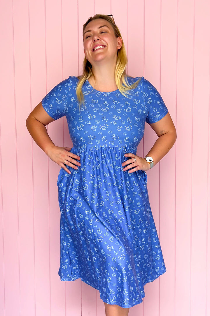 Blue Rubber Ducks - Midi Dress - Short Sleeve - Pockets