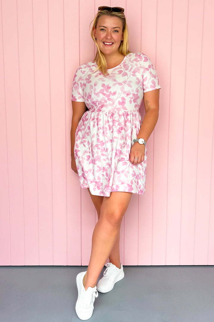 Blush Foliage - Mini Dress - Short Sleeve - Pockets