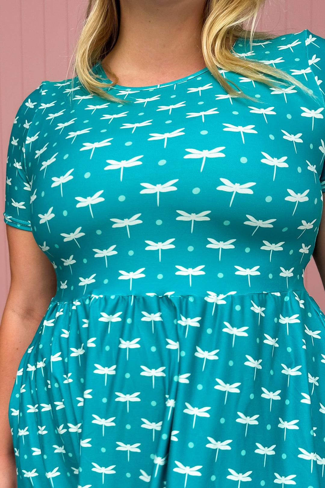Teal Dragonfly - Midi Dress - Short Sleeve - Pockets