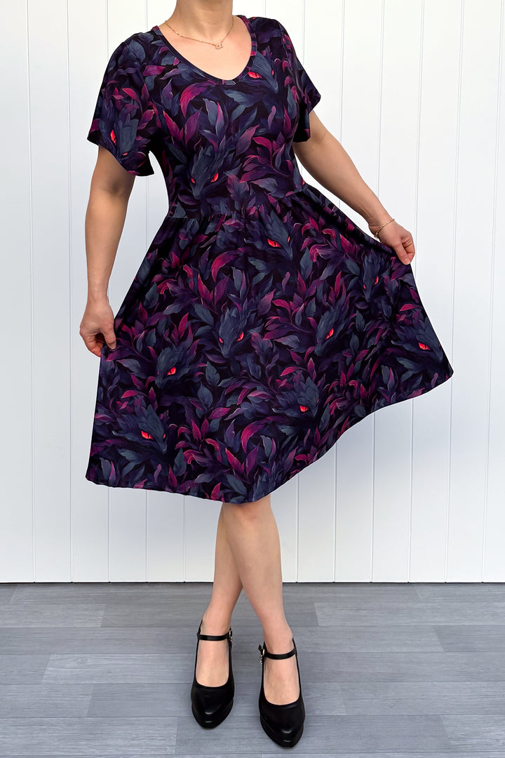 Pet Foliage Monster - Knee Length Dress - Flutter Sleeve - Pockets